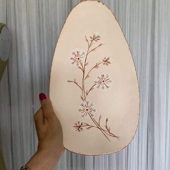 REDUCED🥂VTG MCM Handmade servings oval ceramic platter with 4 feet pastel hues!
