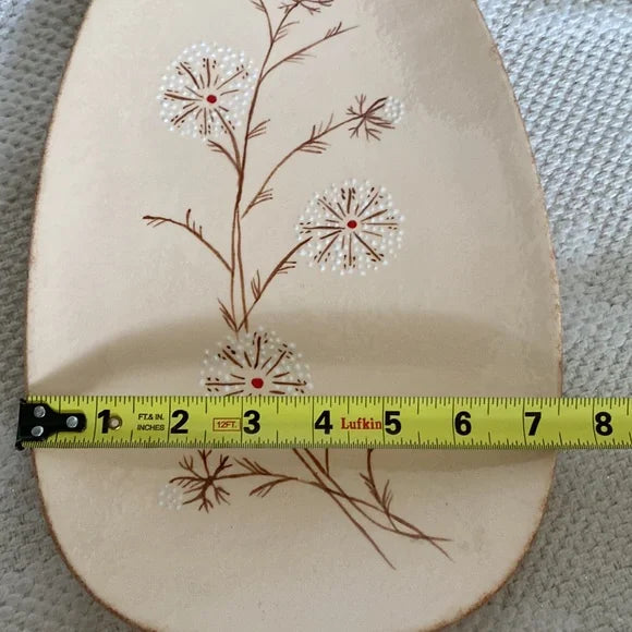 REDUCED🥂VTG MCM Handmade servings oval ceramic platter with 4 feet pastel hues!