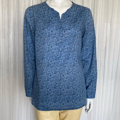 REDUCED!!Liberty Art Fabric roll taps long sleeves blue flowers! Size M
