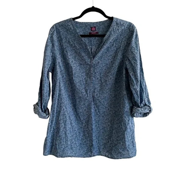 REDUCED!!Liberty Art Fabric roll taps long sleeves blue flowers! Size M