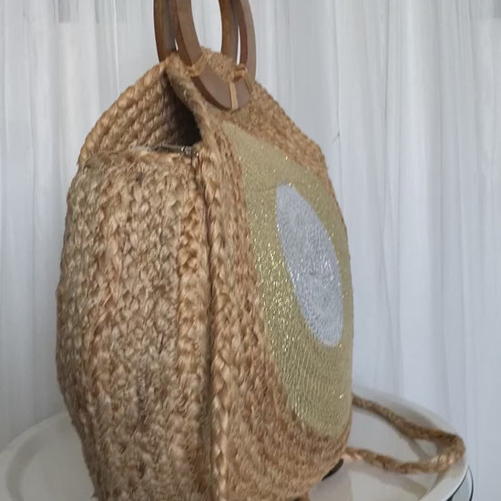 Tom & Eva raffia braided large round tote/beach bag