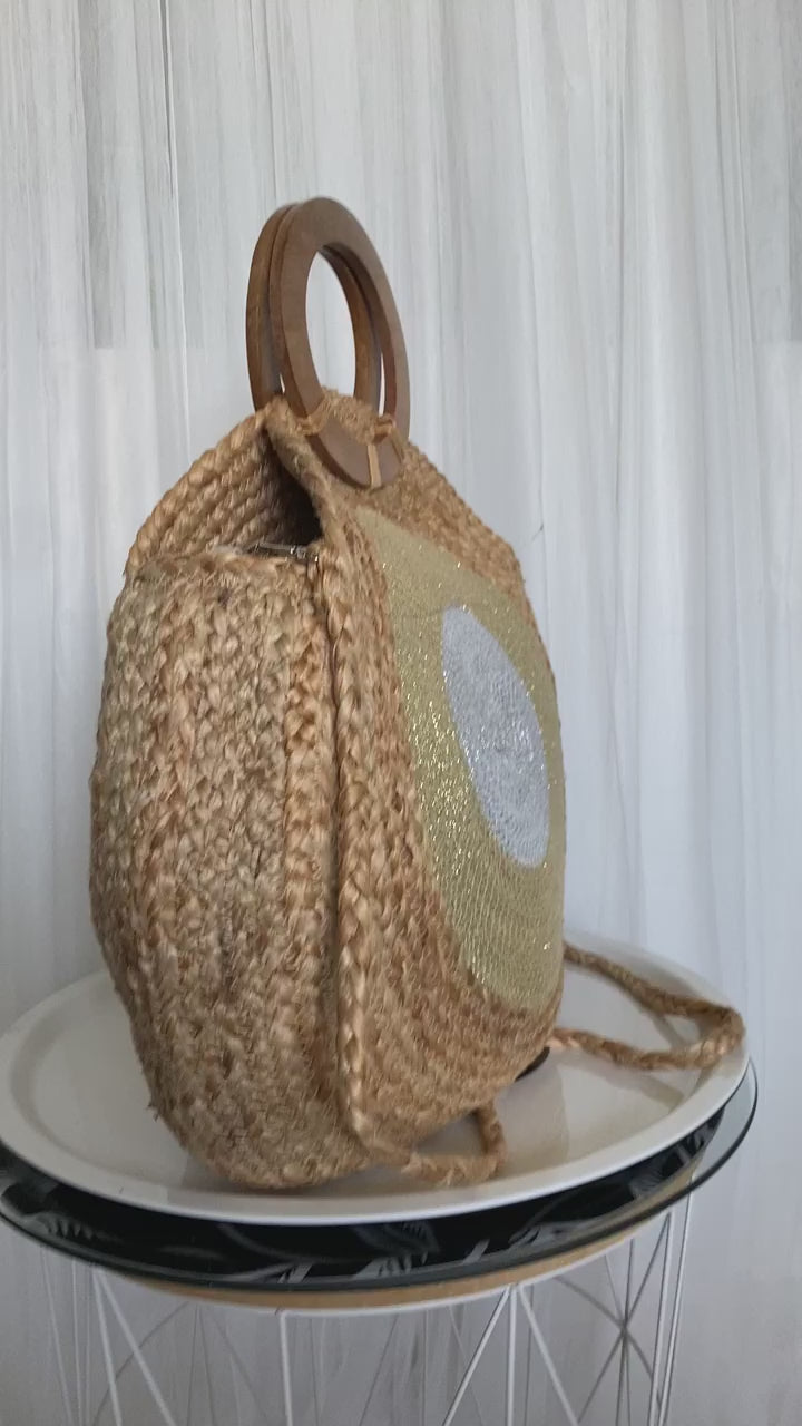 Tom & Eva raffia braided large round tote/beach bag